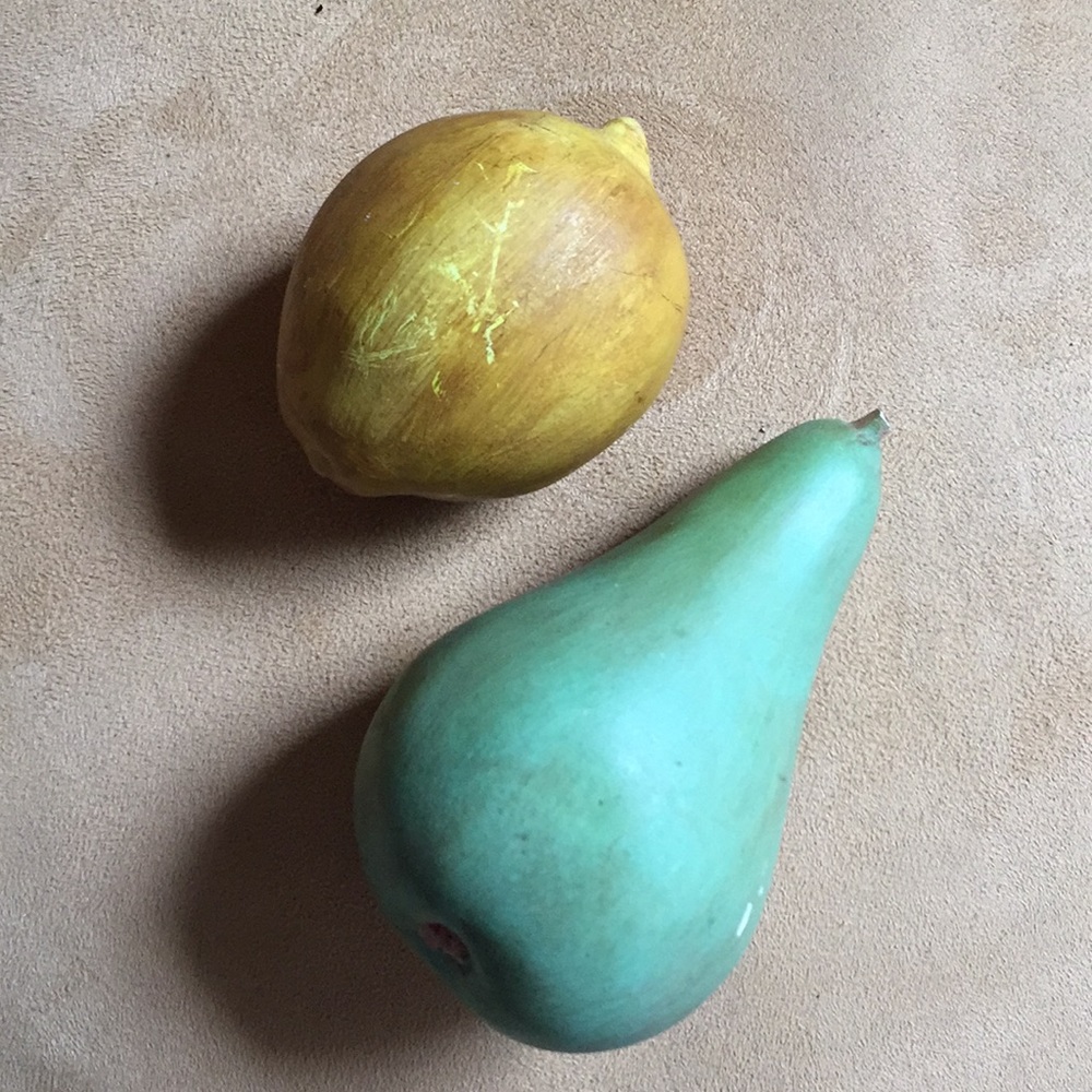 Vintage ceramic pear and lemon signed "JP" or "JQ"